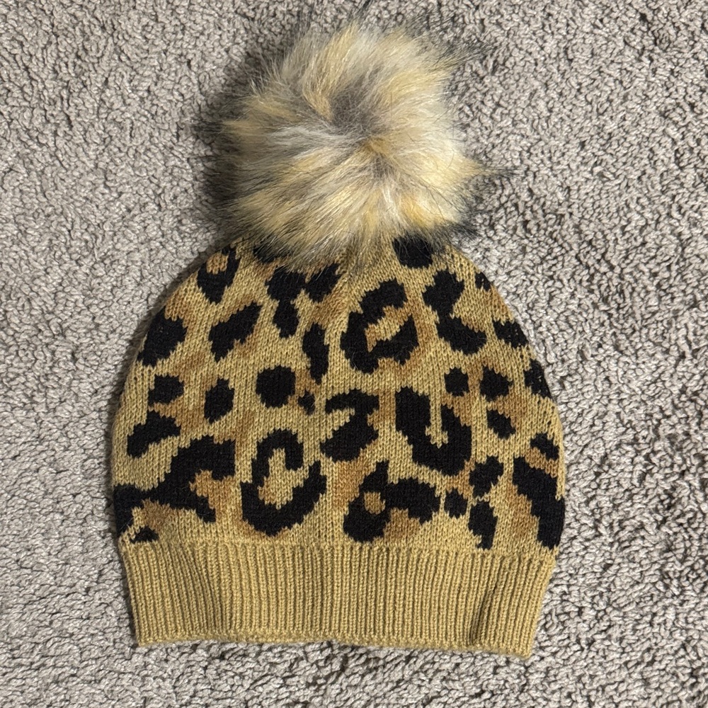 J. Crew Kids Leopard Print Beanie with Pom Pom